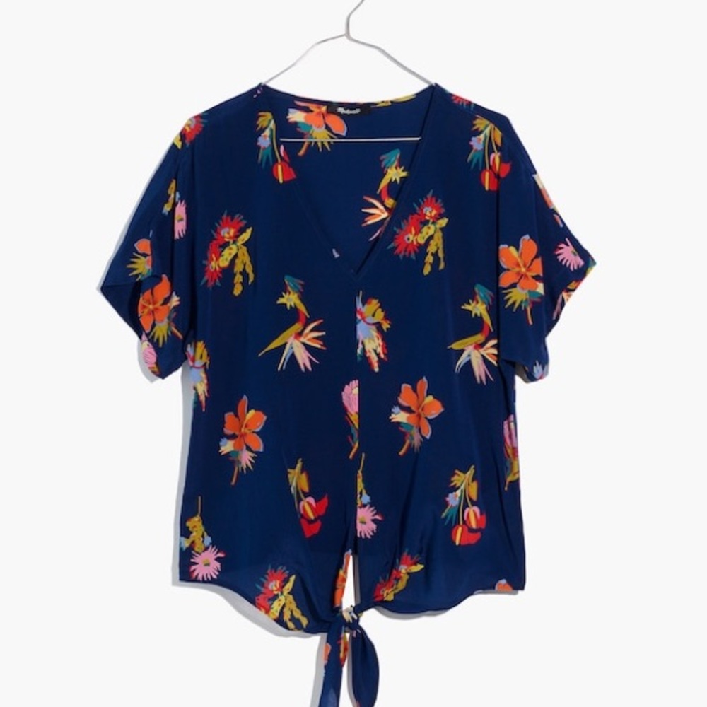 MADEWELL Silk Novel Tie-Front Top in Bird of Paradise